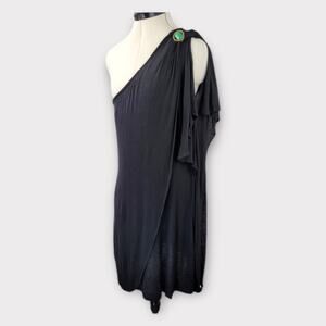 Badgley Mischka One Shoulder Dress Size Medium Black Draped Jersey Knit Cocktail